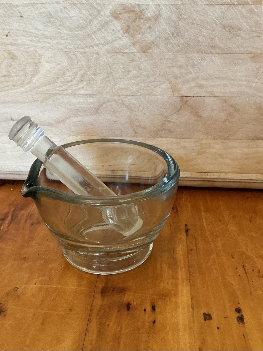 Vintage Heavy Clear Glass Mortar and Pestle 4 oz Set - Transparent